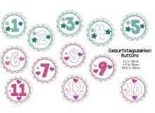 Stickserie ITH - Buttons für Geburtstagskrone - Geburtstagszahlen Stern & Herz